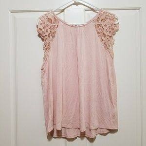 Peach Lace Sleeve Shirt